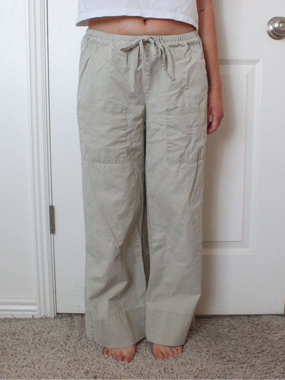 Princess Polly Light Beige Wide-Leg Drawstring Cargo Pants